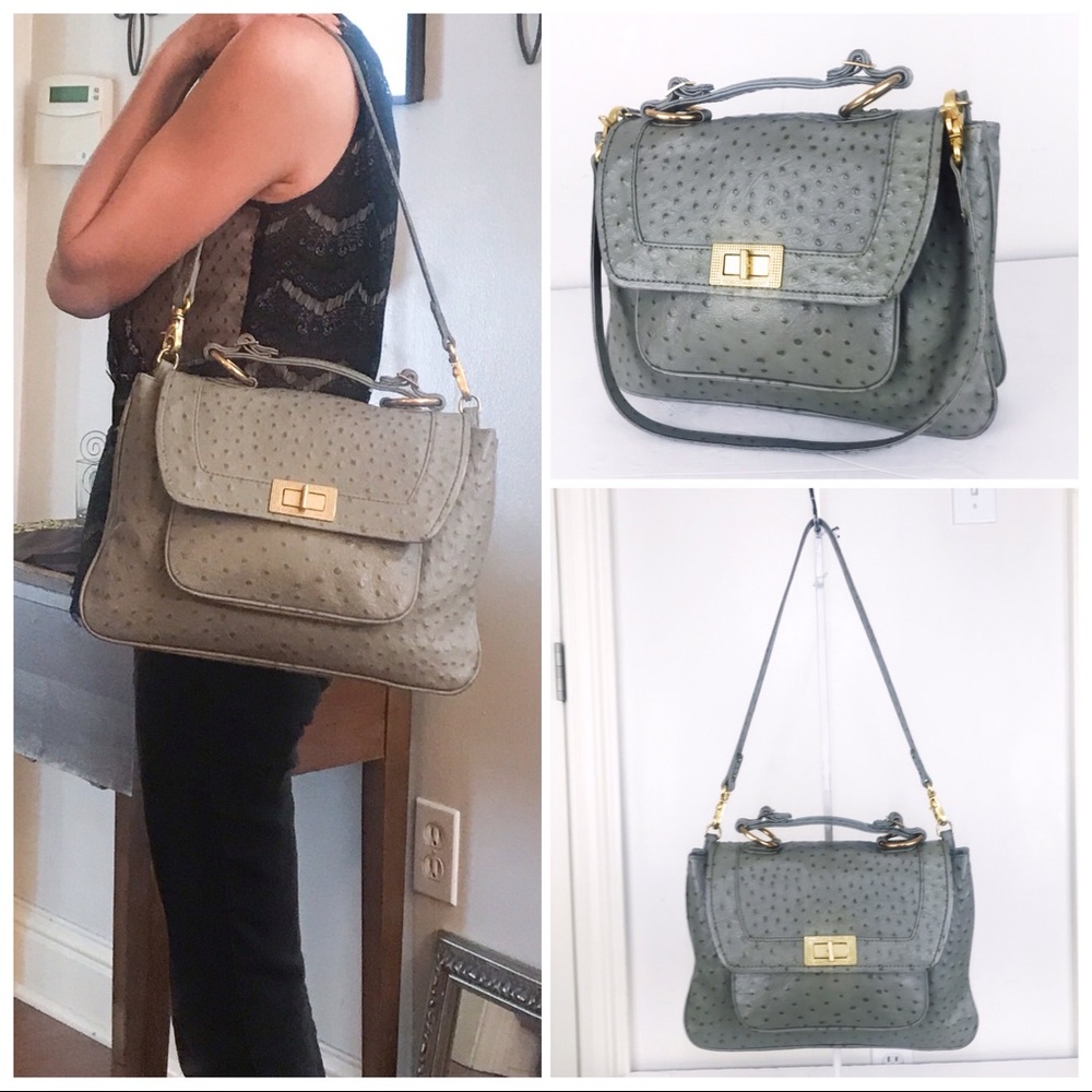 REBECCA MINKOFF Ostrich Embossed Leather Satchel - Picture 1 of 8